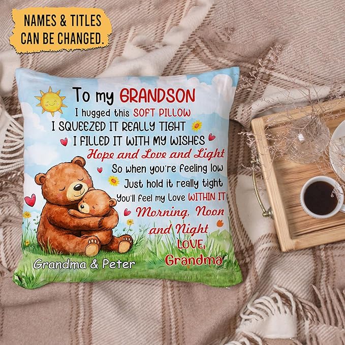 Hyturtle Personalized Grandson Pillow (Insert Included) Gifts from Grandma - Birthday Graduation for Grandson - Custom Name Sofa Couch Cushion Home Decor 2-Side Print Pillow