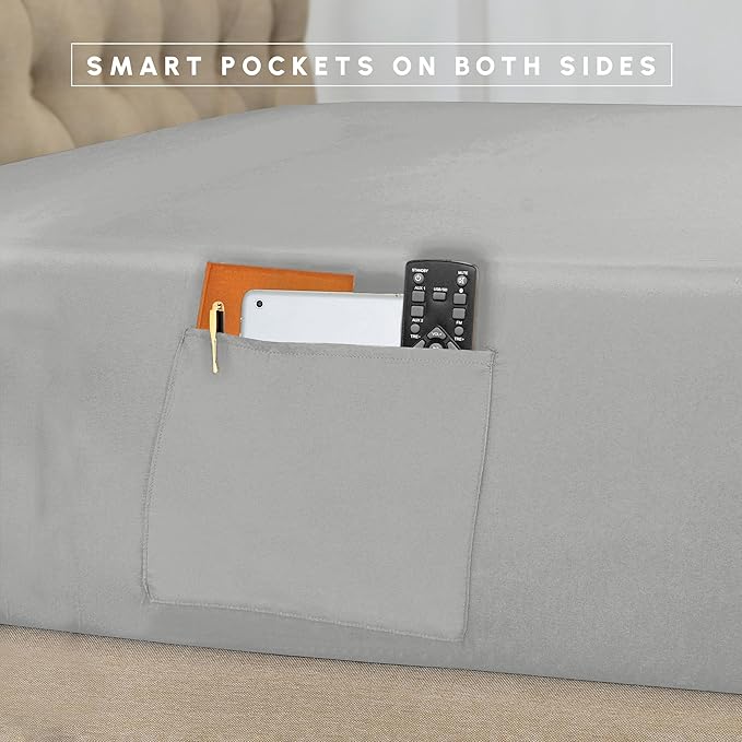 Elegant Comfort 8-Piece Pinch Pleated Comforter Set - All Season Complete Bed in a Bag, Includes 4pc Smart Sheet Set, Bed Skirt, Comforter, Matching Pillowcases and Shams, King/Cal King, Light Gray