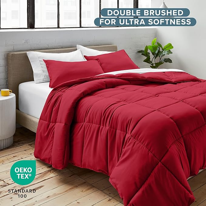 Bare Home Comforter Set - King/California King Size - Ultra-Soft - Goose Down Alternative - Premium 1800 Series - All Season Warmth (King/Cal King, Red)