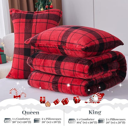 YIYEA Christmas Fluffy King Size Comforter Set, Luxury Faux Fur Comforter, Ultra Soft Plush Fuzzy Velvet Bedding Comforter Sets for Fall Winter, Cozy Warmth, No Shedding, 3PC, King