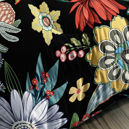 3 Pieces Colorful Floral Comforter Set,Bohemian Botanical Bedding Set King Size,All Season Lightweight Soft Microfiber Bedding with 2 Pillow Shams