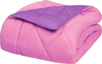 Elegant Comfort Goose Down Alternative -Diamond-Stitched- Quilted 3-Piece Reversible Comforter Set/Duvet Insert Soft, Bedding-Medium Warmth for All Seasons, Full/Queen, Pink/Purple