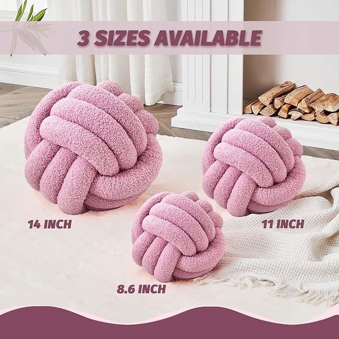 Uvvyui Knot Pillow Ball, Soft Home Decorative Round Throw Pillow, Handmade Knotted Plush Pillow, Round Boucle Pillow Cushion (8.6 Inches Dusty Purple)