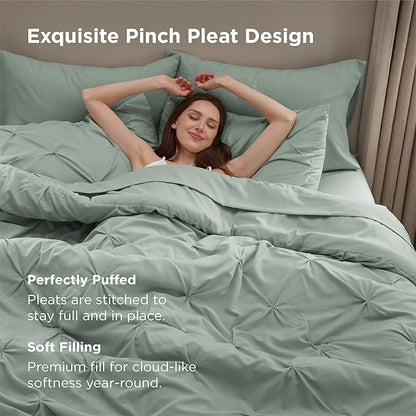Bedsure Full Size Comforter Sets - Bedding Sets Full 7 Pieces, Pintuck Bed in a Bag Sage Green Bed Set with Comforter, Sheets, Pillowcases & Shams