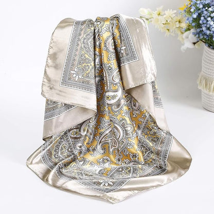 AWAYTR 35” Satin Large Square Head Scarves - 4PCS Silk Like Neck Scarf Hair Sleeping Wraps Satin Silk Scarfs for Women