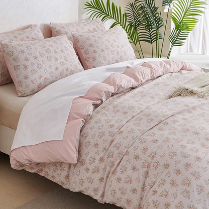 Floral Queen Comforter Set 3 Pieces Soft Cute Floral Bedding Comforter Lightweight Garden Style Queen Floral Botanical Comforter Set for All Seasons 1 Comforter and 2 Pillowcases