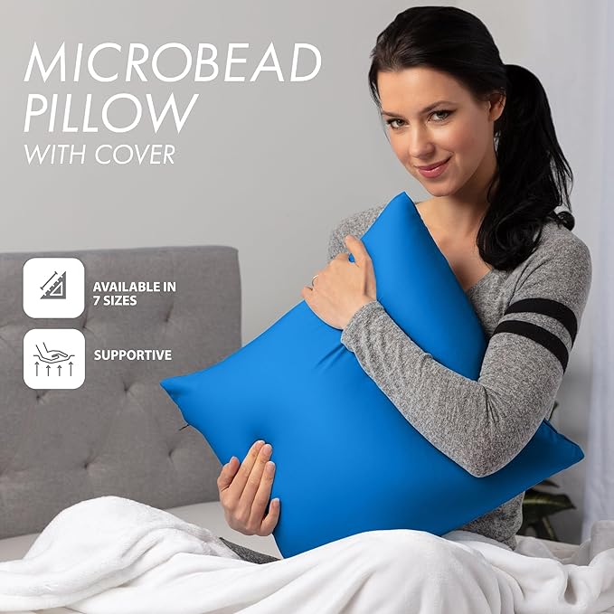 PILLOWY 16" x 16" Throw Pillow - Yeal Blue: 1 PCS Luxurious Premium Microbead Pillow with 85/15 Nylon/Spandex Fabric. Forever Fluffy, Outstanding Beauty & Support. Silky, Soft & Beyond Comfortable