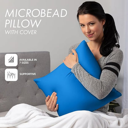 PILLOWY 18" x 18" Throw Pillow - Yeal Blue: 1 PCS Luxurious Premium Microbead Pillow with 85/15 Nylon/Spandex Fabric. Forever Fluffy, Outstanding Beauty & Support. Silky, Soft & Beyond Comfortable