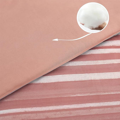 KAKIJUMN 7 Piece Bed in a Bag Stripe Comforter Set Queen Size, White Grey Blush Pink Patchwork Striped Comforter and Sheet Set, All Season Soft Microfiber Complete Bedding Sets(Pink,Queen)