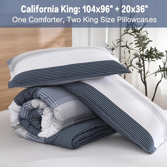 Litanika Black Blue California King Comforter Set - 3 Pieces Lightweight Fluffy Bedding Comforter Sets, All Season Down Alternative Comforter (1 Comforter, 2 Pillowcases)