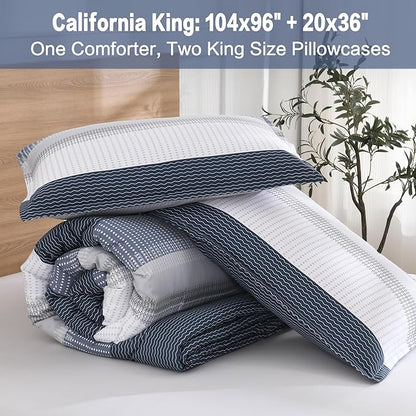 Litanika Black Blue California King Comforter Set - 3 Pieces Lightweight Fluffy Bedding Comforter Sets, All Season Down Alternative Comforter (1 Comforter, 2 Pillowcases)