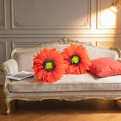 Hand-Stitched Round Decorative Flower Pillow Vibrant Orange 3D Sunflower Velvet Throw Pillow Cute Soft Floral Accent Cushion Boho Farmhouse Home Decor for Couch Bed Living Room Bedroom 14Inch