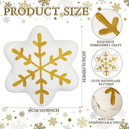Soaoo 2 Pcs Snowflake Pillow Winter Throw Pillows Decorative Sherpa White Snowflake Shaped Cushion for Winter Home Decor Couch Sofa Bedroom Decoration(Gold)
