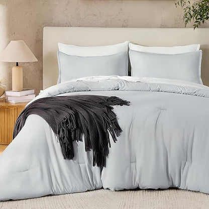 Andency Silver Grey King Size Comforter Set, 3 Pieces Lightweight Fluffy Solid Bedding Comforter, All Season Soft Microfiber Bed Sets