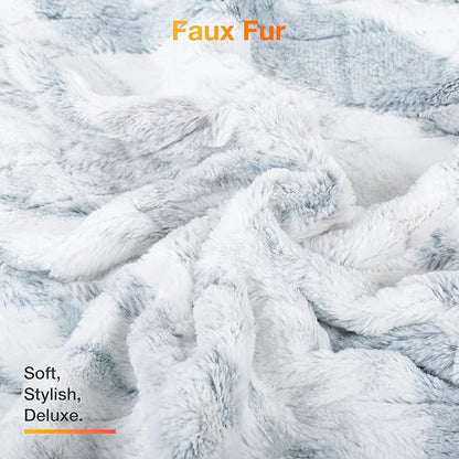 WOOMER Heated Blanket Queen Size 84" x 90", Electric Blanket with Dual Controllers, 0.5-12 Hours Timer & 10 Heating Levels, ETL Certified, Marble Blue Double-Sided Faux Fur, Machine Washable