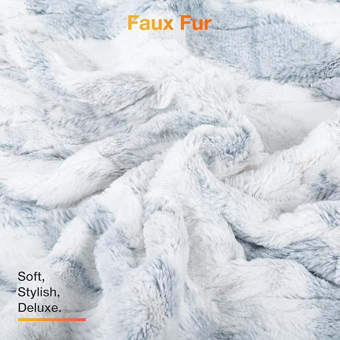 WOOMER Heated Blanket Twin Size 62" x 84", Electric Blanket with 0.5-12 Hours Timer & 10 Heating Levels, ETL Certified, Marble Blue Double-Sided Faux Fur, Over-Heat Protect, Machine Washable