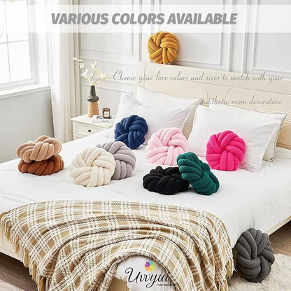 Uvvyui Knot Pillows, 14 Inch Decorative Throw Pillows Round Pillows Cushion, Soft Handmade Knotted Ball Pillow Plush Cushion Home Decor for Bed Couch Living Room (Light Gray, 14 Inch)