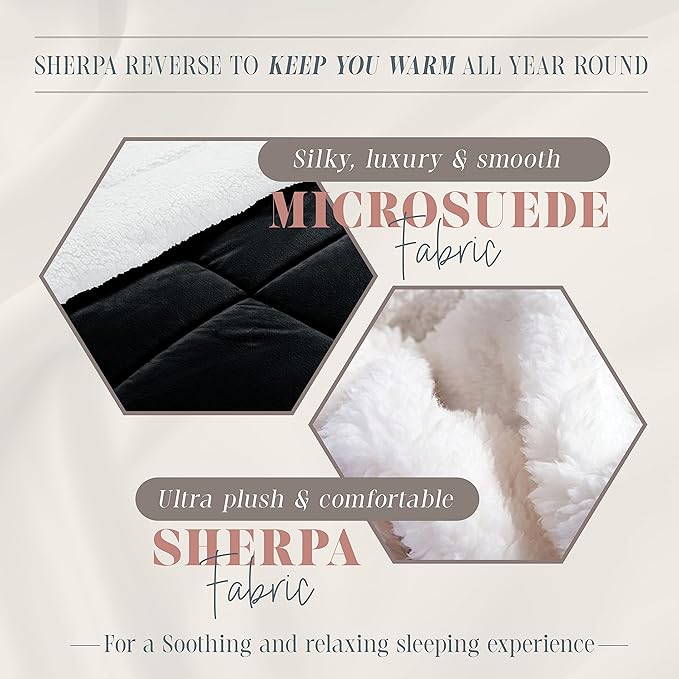 Elegant Comfort Super Soft Sherpa Comforter 3-Piece Set Premium Quality, Heavy Weight Reversible Down Alternative Micro-Suede, Sherpa Comforter, Queen, Black Satin