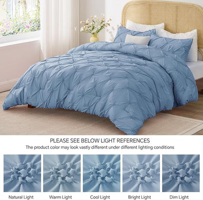 BEDELITE Cornflower Blue Queen Comforter Set - 3 Pieces Boho Pintuck Bedding Comforter Sets, Lightweight Soft & Warm Bed Comforter Queen with 2 Pillowcases for All Season