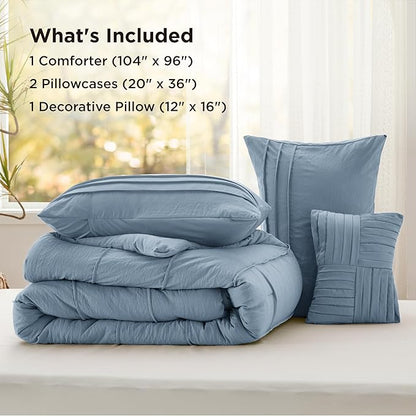 Bedsure California King Comforter Set - 4 Pieces Pinch Pleat Bed Set, Light Blue Boho Bedding for All Season, 1 Soft Comforter, 2 Pillowcases, 1 Decorative Pillow