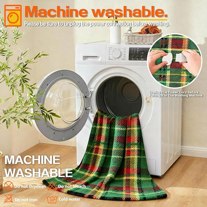 Electric Blanket Heated Throw, Soft Flannel 50"x60" Plaid Heating Blanket with 8 Hours Auto Off 10 Fast Heating Levels Machine Washable Sherpa Heated Blanket with Overheating Protection