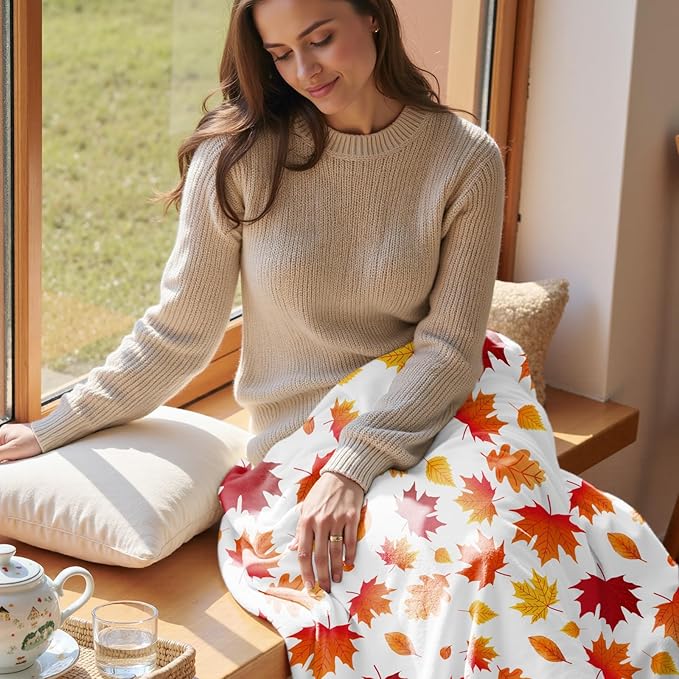 Fall Leaf Throw Autumn Blanket Fall Birthday Gift for Women Mom Girls Thanksgiving Halloween Fall Leaves Throw for Couch Sofa Bed Chair 60"x80"
