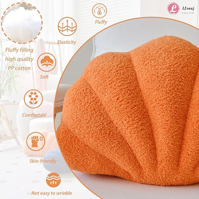 Orange Seashell Throw Pillows, Shell Shaped Throw Pillows, 13 Inch Soft Home Decorative Pillow Plush Cushion for Bed Couch Living Sofa Room Decor Accent Throw Pillow