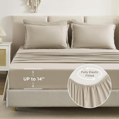 Litanika Comforter California King Size Set Oatmeal - 7 Pieces Bed in a Bag California King Bedding Comforter Set, Plain Lightweight Bed Set with Comforter, Sheets, Pillowcases & Shams