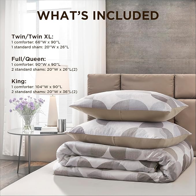 Stylish Three-Tone Printed King Size Comforter Set, 3 Pieces Ultra-Soft Microfiber Bedding Set, Warm and Cozy Comforter for All Seasons, Beige Grey