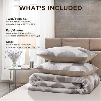 Stylish Three-Tone Printed Twin Size Comforter Set, 2 Pieces Ultra-Soft Microfiber Bedding Set, Warm and Cozy Comforter for All Seasons, Beige Grey