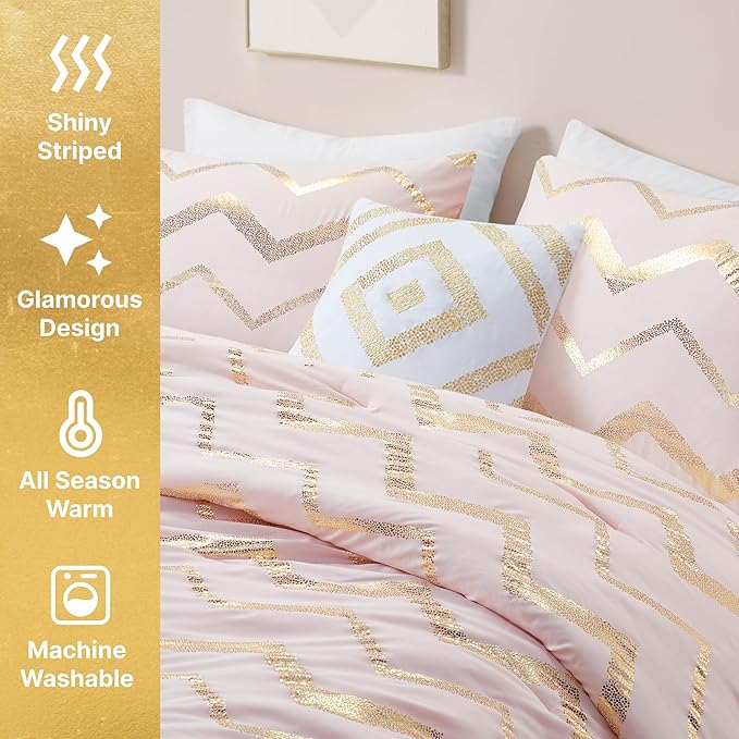 Codi Teen Girl Bedding, Comfy Girls Comforter Sets Full & Queen Size for Kids Bedroom, Pink and Gold, 4 Piece for Teenagers - All Seasons Warm