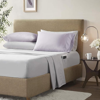 Comfort Spaces Bed in A Bag - Trendy Casual Design Cozy Comforter with Complete Sheet Set with Side Pocket, All Season Cover, Matching Shams King(104"x90"), Kate, Grey/Purple 9 Piece