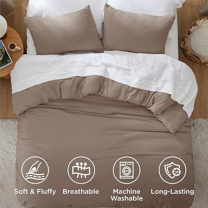 Bedsure California King Comforter Set, Brown Soft Prewashed Bedding for All Seasons, 3 Pieces GentleSoft™ Bed Set, 1 Lightweight Comforter (104"x96") and 2 Pillowcases (20"x36")