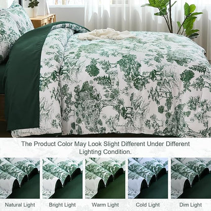 DJY Queen Size Comforter Sets, Green Botanical Comforters with Sheets 7 Pieces Bed in a Bag Queen Elegant Plants Print Soft Microfiber Reversible Complete Bedding Sets for All Season