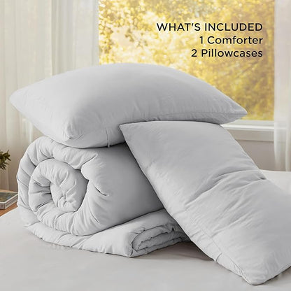 Bedsure California King Comforter Set, Light Grey Soft Prewashed Bedding for All Seasons, 3 Pieces GentleSoft™ Bed Set, 1 Lightweight Comforter (104"x96") and 2 Pillowcases (20"x36")