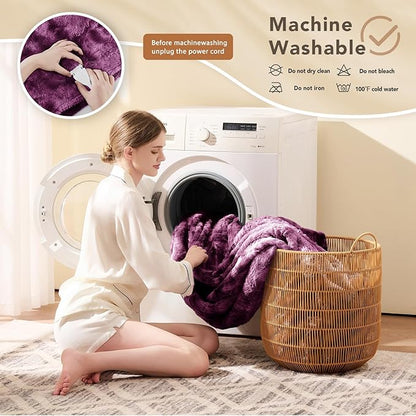 Homemate Electric Heated Blanket Queen Size - 84"x90" Heating Blanket Queen Size Dual Control 1/2/4/6/8 Hours Auto-Off 10 Heat Level Over-Heat Protection Luxury Faux Fur Sherpa ETL Certification