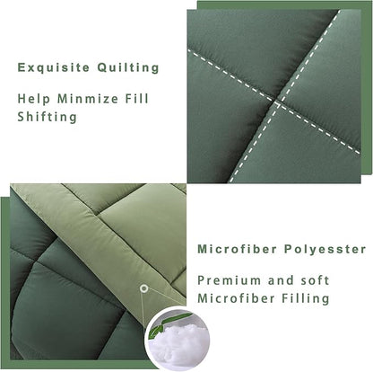 DOWNCOOL Queen Comforter Set -All Season Bedding Comforters Sets with 2 Pillow Cases-3 Pieces Bedding Sets Queen -Down Alternative Double Green Queen Size Comforter Sets(88"x92")