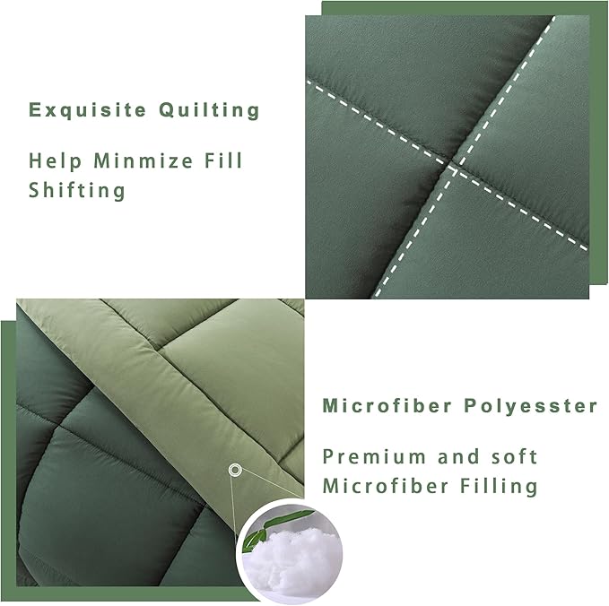DOWNCOOL King Size Comforter Set -All Season Bedding Comforters Sets with 2 Pillow Cases -3 Pieces Bed Set Down Alternative King Bedding Set -Double Green King Comforter Set(102"x90")