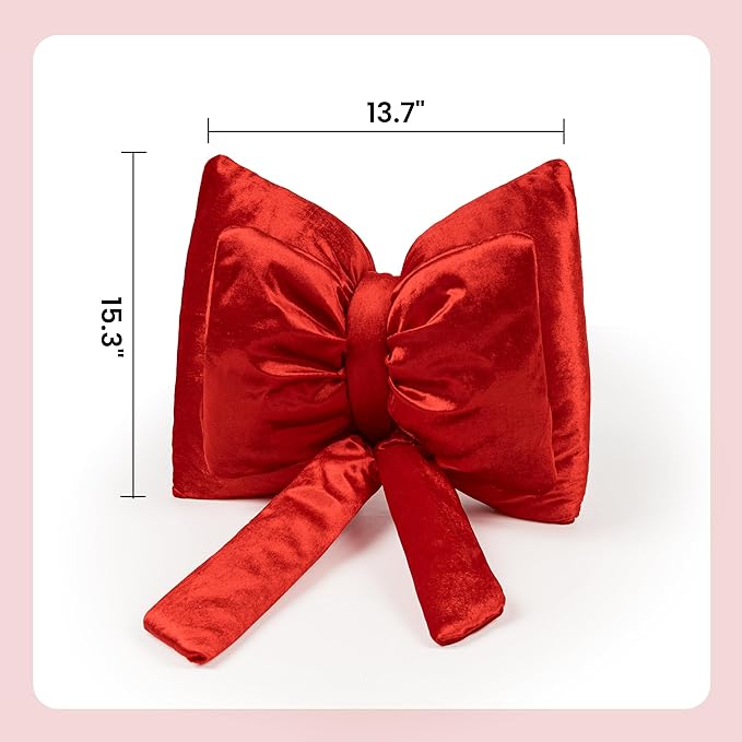 AELS Bow Pillow Decorative Throw Pillow, Shining Velvet Cute Pillow, 15.3"" & 13.7"" for Valentine's Day, Wedding, Christmas, Living Room, Bedroom, Nursery Decor, Red