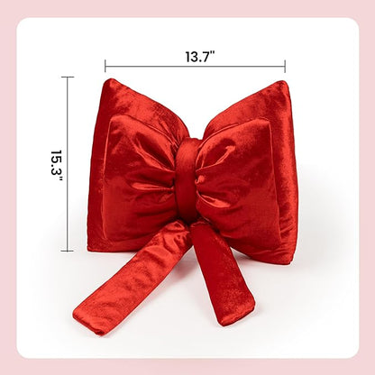 AELS Bow Pillow Decorative Throw Pillow, Shining Velvet Cute Pillow, 15.3"" & 13.7"" for Valentine's Day, Wedding, Christmas, Living Room, Bedroom, Nursery Decor, Red