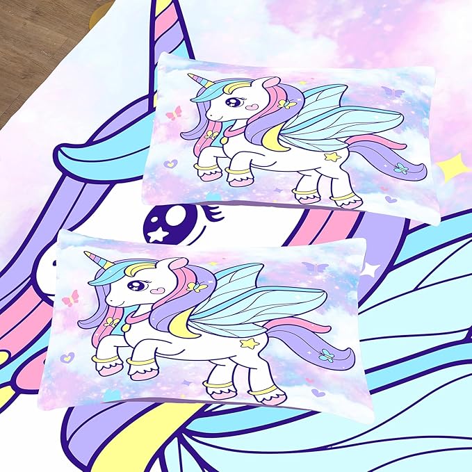Tailor Shop Unicorn Girls Comforter Sets Full Size,Unicorn Purple Bedding Sets for Girls Kids Teens with 2 Pillowcase……