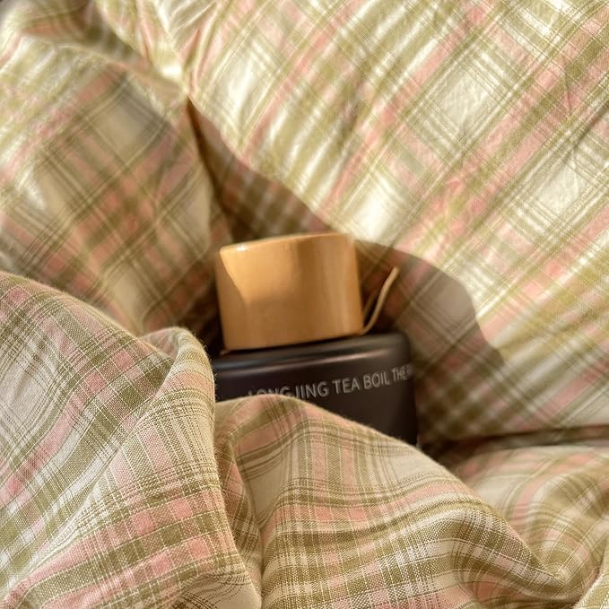 mixinni Full Comforter Set, Green Buffalo Plaid Bedding Set 3-Piece, Vintage Geometric Pattern, Lightweight & Fluffy Comforter, Soft Breathable Grid Bed Set for All-Season,(Green, Pink, White)