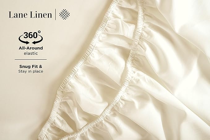 LANE LINEN 600 Thread Count 100% Cotton Bedding Sheet & Pillowcases California King, Soft & Comfy Sateen Weave Hotel Style Thick California King Sheets Set, Machine Wash - Ivory