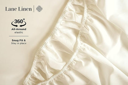 LANE LINEN 600 Thread Count 100% Cotton Bedding Sheet & Pillowcases California King, Soft & Comfy Sateen Weave Hotel Style Thick California King Sheets Set, Machine Wash - Ivory