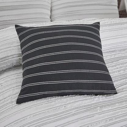 Modern Threads Dixie White Jacquard Comforter Set – 5 Piece Textured Bedding with Decorative Pillows & Shams, Soft All Season Farmhouse Bed Set, Bright White with Graphite Stripes, Queen
