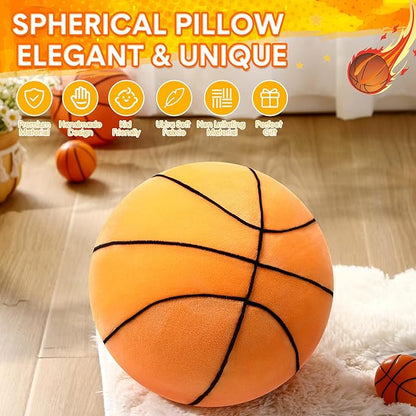 Yousoontic Basketball Pillow 10.8 Inch Fluffy Round Basketball Shaped Cushions Plush Basket Ball Throw Pillow Stuffed Plushies Sport Theme Gifts for Couch Bedroom Sofa Room Decorations