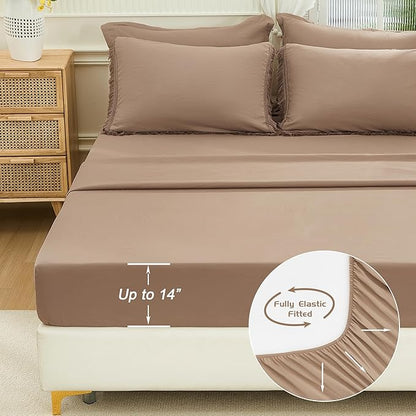 Andency Taupe Full Size Comforter Set with Sheets - 7 Pieces Boho Tassel Bed in a Bag Soft Lightweight Bedding Sets, Taupe Fringe Bed Set with Comforter, Sheets, Pillowcases & Shams
