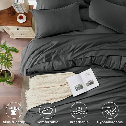 Anluoer Dark Grey Full Comforter Set 7 Pieces, Bed in a Bag with Sheets, All Season Bedding Sets with 1 Comforter, 2 Pillow Shams, 2 Pillowcases, 1 Flat Sheet, 1 Fitted Sheet