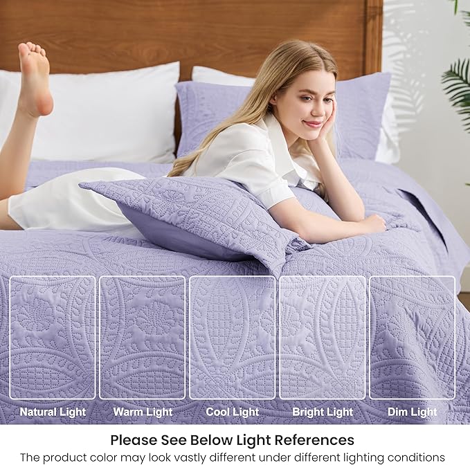 Love's cabin Twin Quilt Set Lavender Bedspreads Bedding Set - Soft Bed Lightweight Bedspread Comforter - Modern Style Coin Pattern Coverlet for All Season - 2 Pieces (1 Quilt, 1 Pillow Sham)