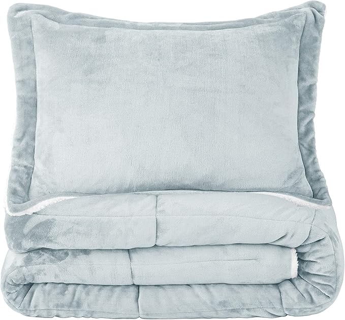 Seward Park Light Grey Sherpa Comforter Set Twin XL Size, All Season Soft Warm Fleece Fall Blanket, Winter College Dorm Bedding Sets with 1 Pillow Sham